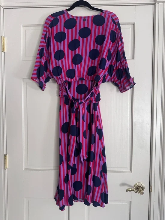 Pink Navy Polka Dot Wrap Midi Dress 3 in 1 Convertible Flowy Chic - Picture 8 of 12